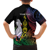 New Caledonia Kanaky Personalized Family Matching Off Shoulder Short Dress and Hawaiian Shirt Fleche Faitiere Mix Kagu LT7 - Polynesian Pride