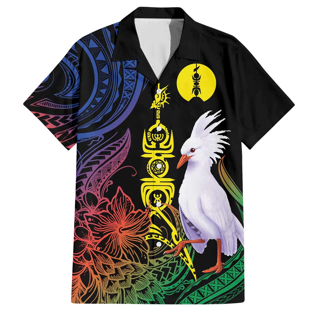 New Caledonia Kanaky Personalized Family Matching Off Shoulder Short Dress and Hawaiian Shirt Fleche Faitiere Mix Kagu LT7 Dad's Shirt - Short Sleeve Colorful - Polynesian Pride