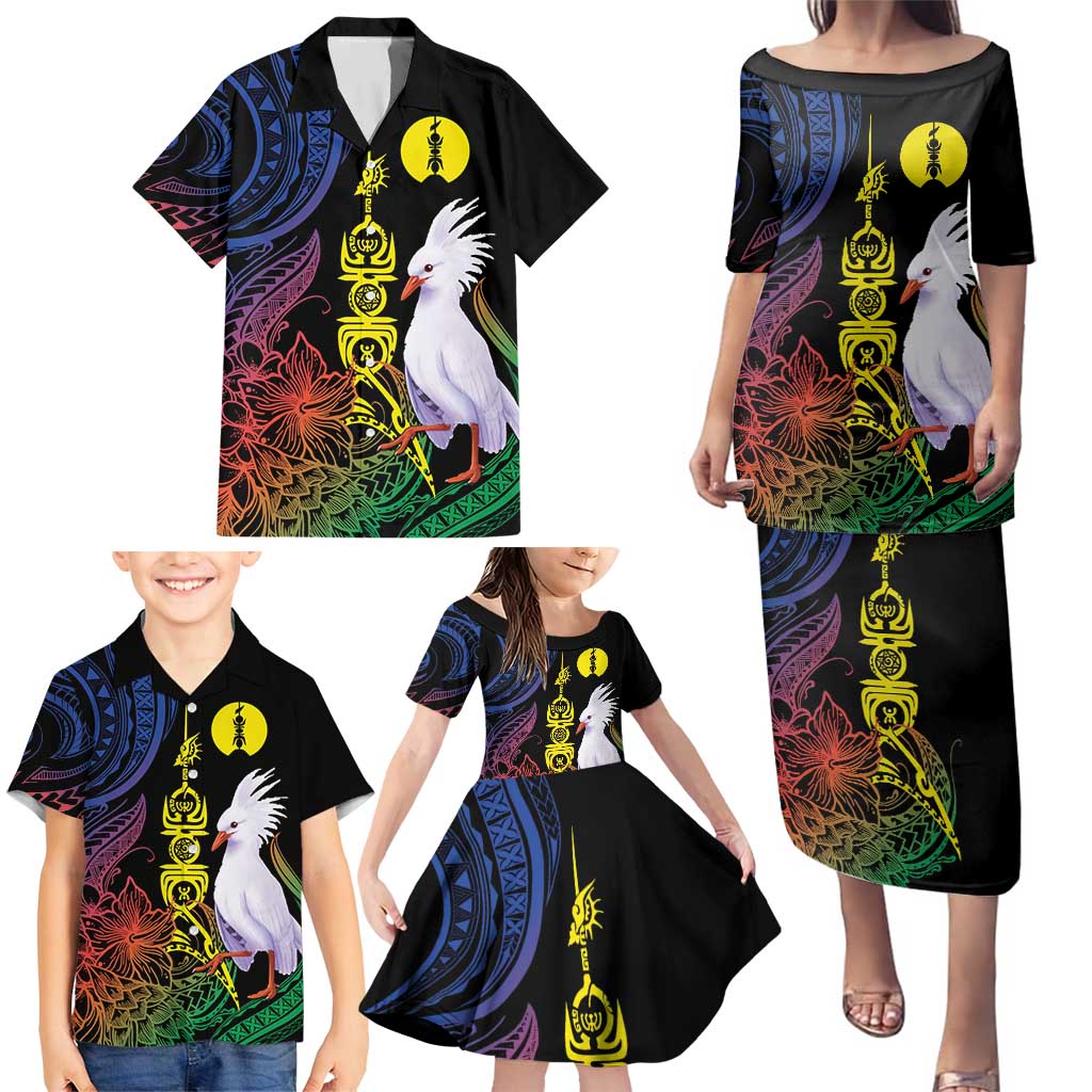 New Caledonia Kanaky Personalized Family Matching Puletasi and Hawaiian Shirt Fleche Faitiere Mix Kagu LT7 - Polynesian Pride