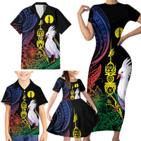 New Caledonia Kanaky Personalized Family Matching Short Sleeve Bodycon Dress and Hawaiian Shirt Fleche Faitiere Mix Kagu LT7 - Polynesian Pride