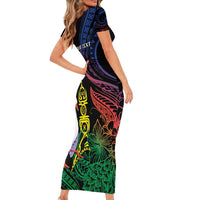 New Caledonia Kanaky Personalized Family Matching Short Sleeve Bodycon Dress and Hawaiian Shirt Fleche Faitiere Mix Kagu LT7 - Polynesian Pride