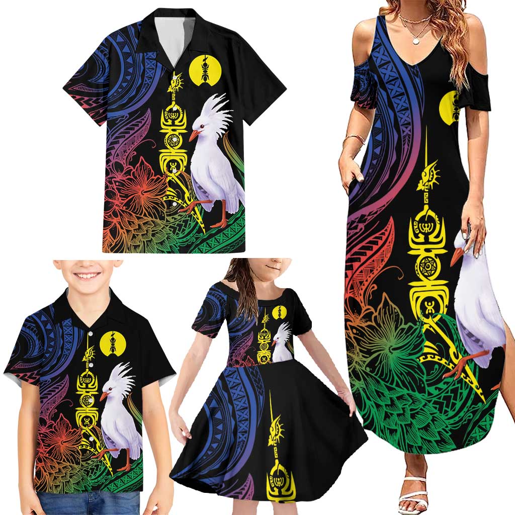 New Caledonia Kanaky Personalized Family Matching Summer Maxi Dress and Hawaiian Shirt Fleche Faitiere Mix Kagu LT7 - Polynesian Pride