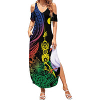 New Caledonia Kanaky Personalized Family Matching Summer Maxi Dress and Hawaiian Shirt Fleche Faitiere Mix Kagu LT7 Mom's Dress Colorful - Polynesian Pride