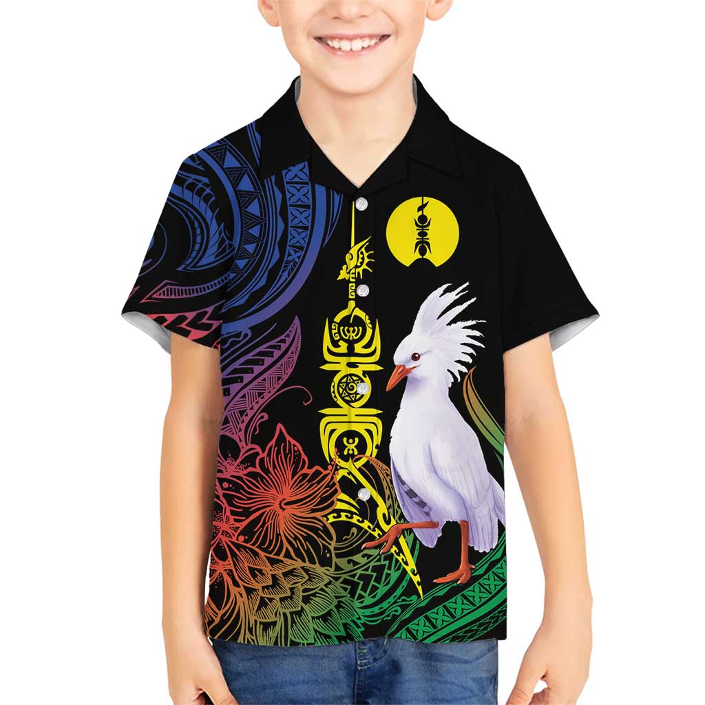 New Caledonia Kanaky Personalized Family Matching Tank Maxi Dress and Hawaiian Shirt Fleche Faitiere Mix Kagu LT7 Son's Shirt Colorful - Polynesian Pride