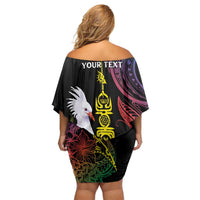 New Caledonia Kanaky Personalized Off Shoulder Short Dress Fleche Faitiere Mix Kagu