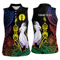 New Caledonia Kanaky Personalized Women Sleeveless Polo Shirt Fleche Faitiere Mix Kagu LT7 - Polynesian Pride