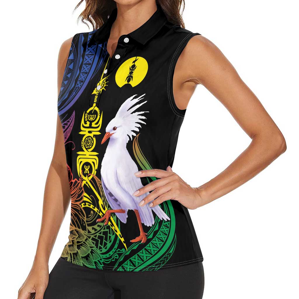 New Caledonia Kanaky Personalized Women Sleeveless Polo Shirt Fleche Faitiere Mix Kagu LT7 - Polynesian Pride