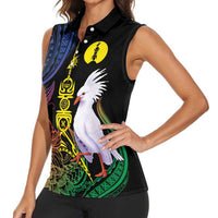 New Caledonia Kanaky Personalized Women Sleeveless Polo Shirt Fleche Faitiere Mix Kagu LT7 - Polynesian Pride