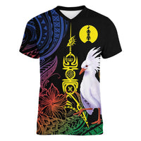 New Caledonia Kanaky Personalized Women V-Neck T-Shirt Fleche Faitiere Mix Kagu LT7 Female Colorful - Polynesian Pride