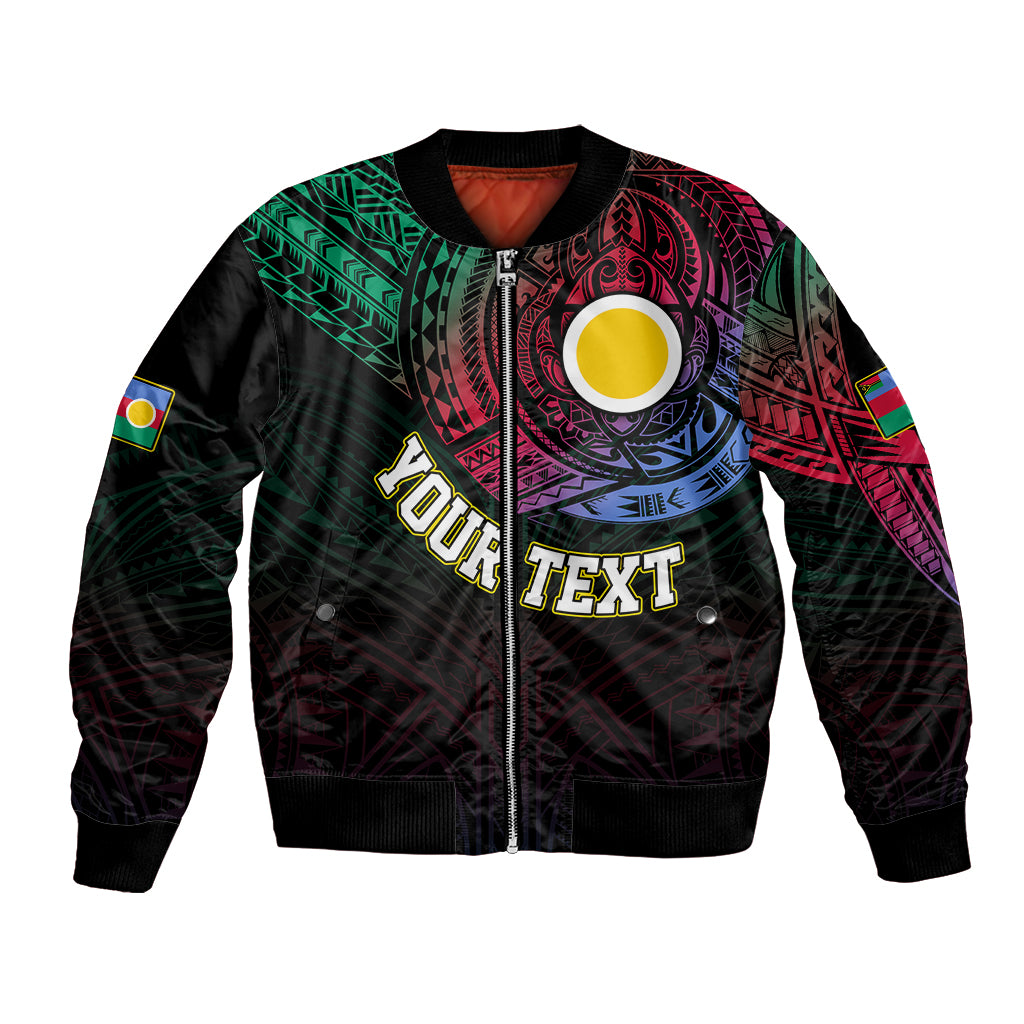 Personalised Vanuatu Bomber Jacket Turtle Chest Tattoo Flag Color - Shefa LT7 Unisex Black - Polynesian Pride