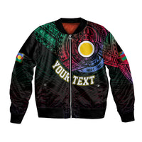 Personalised Vanuatu Bomber Jacket Turtle Chest Tattoo Flag Color - Shefa LT7 Unisex Black - Polynesian Pride