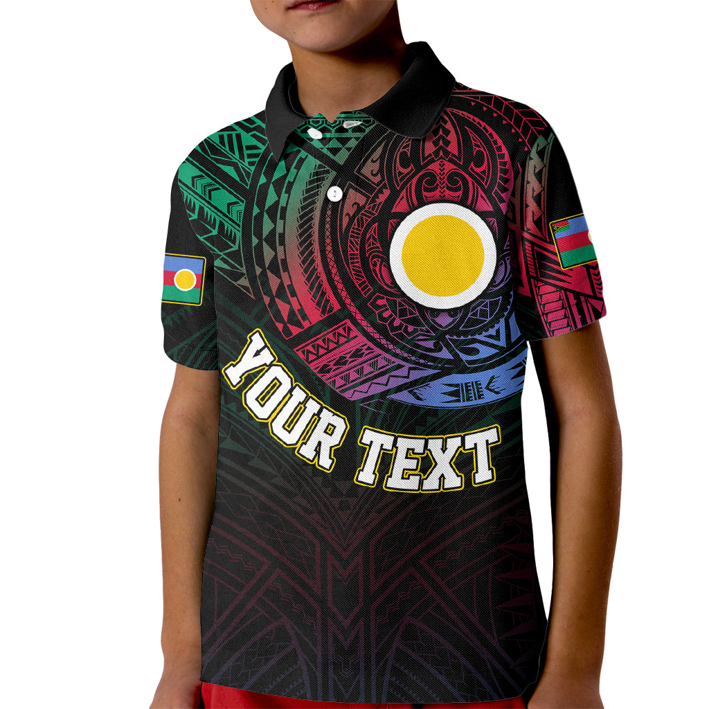 Personalised Vanuatu Kid Polo Shirt Turtle Chest Tattoo Flag Color - Shefa LT7 Kid Black - Polynesian Pride