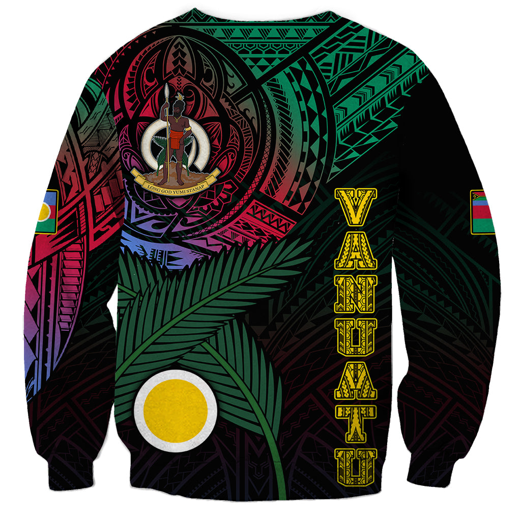 Personalised Vanuatu Sweatshirt Turtle Chest Tattoo Flag Color - Shefa LT7 - Polynesian Pride