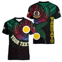 Personalised Vanuatu Women V Neck T Shirt Turtle Chest Tattoo Flag Color - Shefa LT7 Female Black - Polynesian Pride