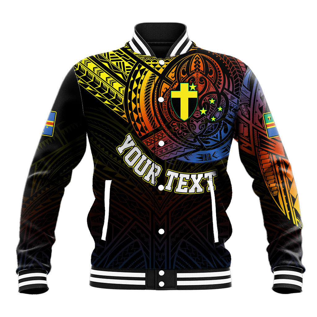 Personalised Vanuatu Baseball Jacket Turtle Chest Tattoo Flag Color - Tafea LT7 Unisex Black - Polynesian Pride