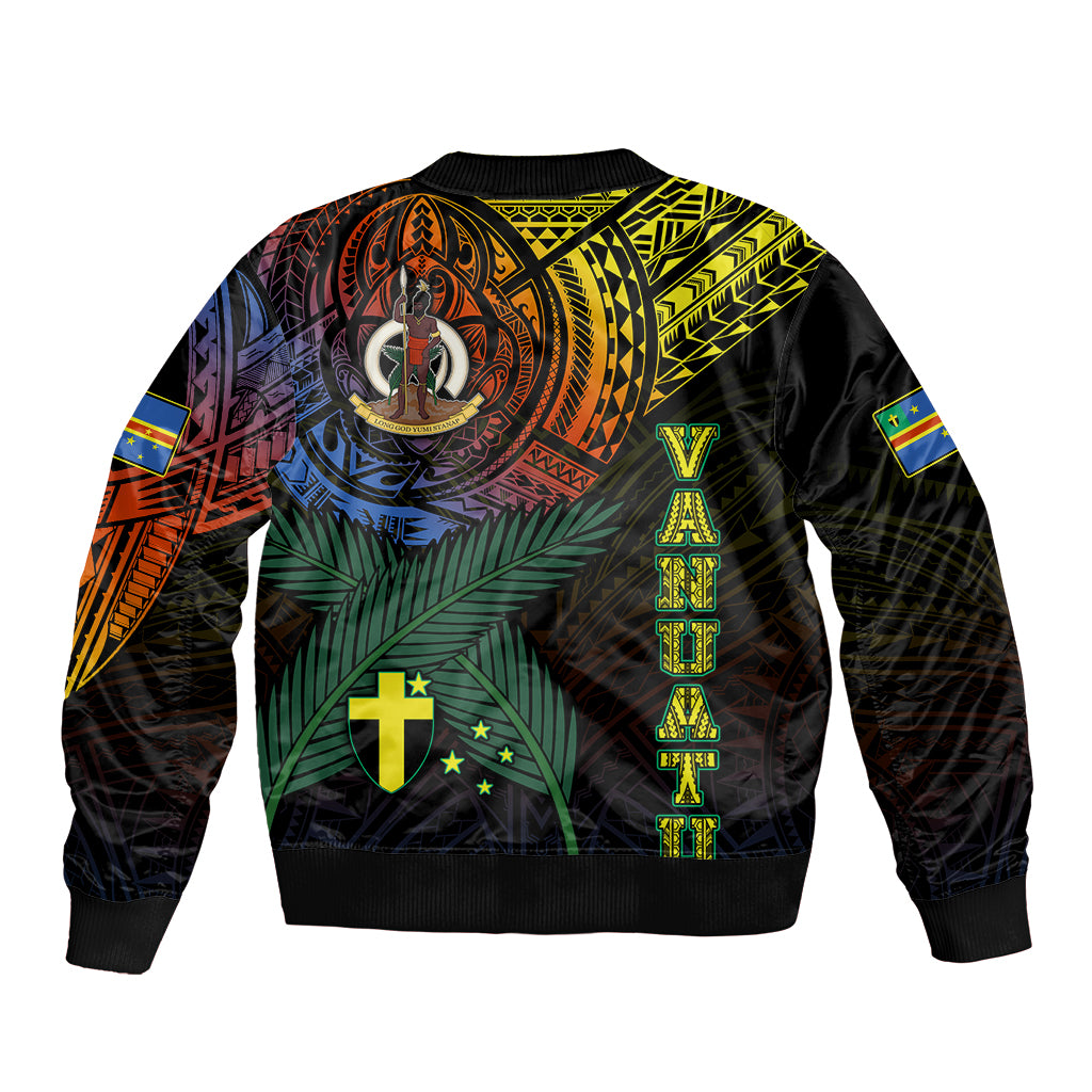 Personalised Vanuatu Bomber Jacket Turtle Chest Tattoo Flag Color - Tafea LT7 - Polynesian Pride