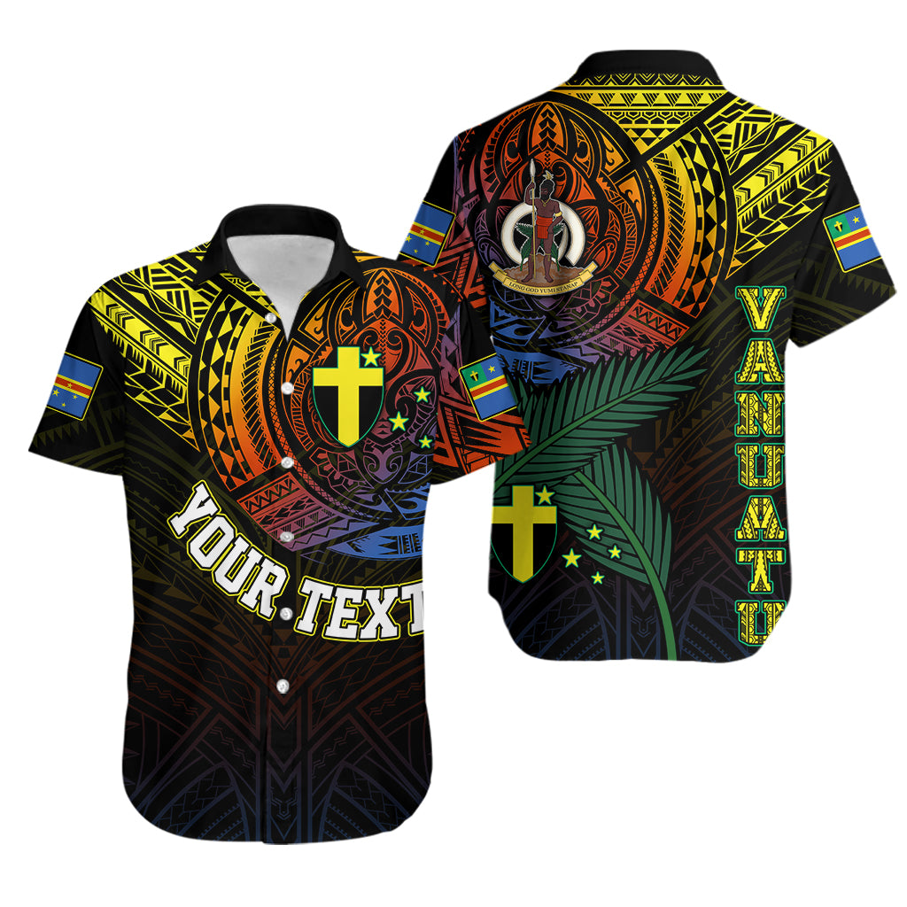 Personalised Vanuatu Hawaiian Shirt Turtle Chest Tattoo Flag Color - Tafea LT7 Black - Polynesian Pride