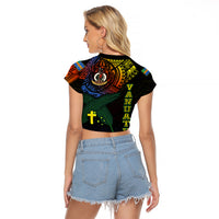 Personalised Vanuatu Raglan Cropped T Shirt Turtle Chest Tattoo Flag Color - Tafea LT7 - Polynesian Pride