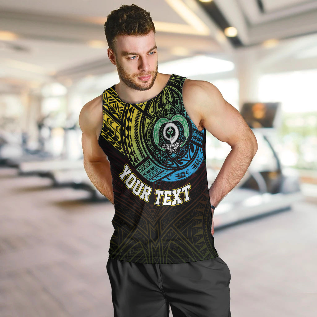 Personalised Vanuatu Men Tank Top Turtle Chest Tattoo Flag Color - Torba LT7 - Polynesian Pride