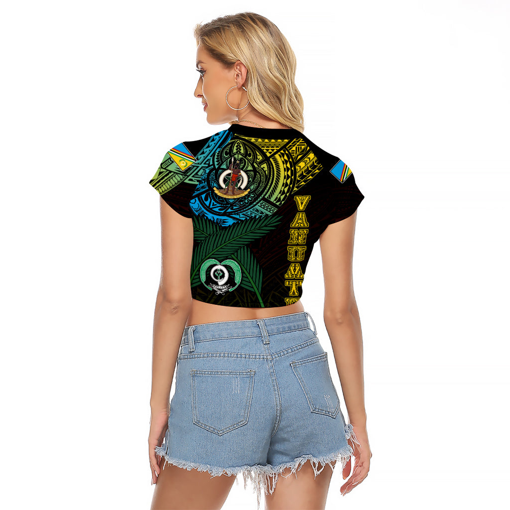 Personalised Vanuatu Raglan Cropped T Shirt Turtle Chest Tattoo Flag Color - Torba LT7 - Polynesian Pride