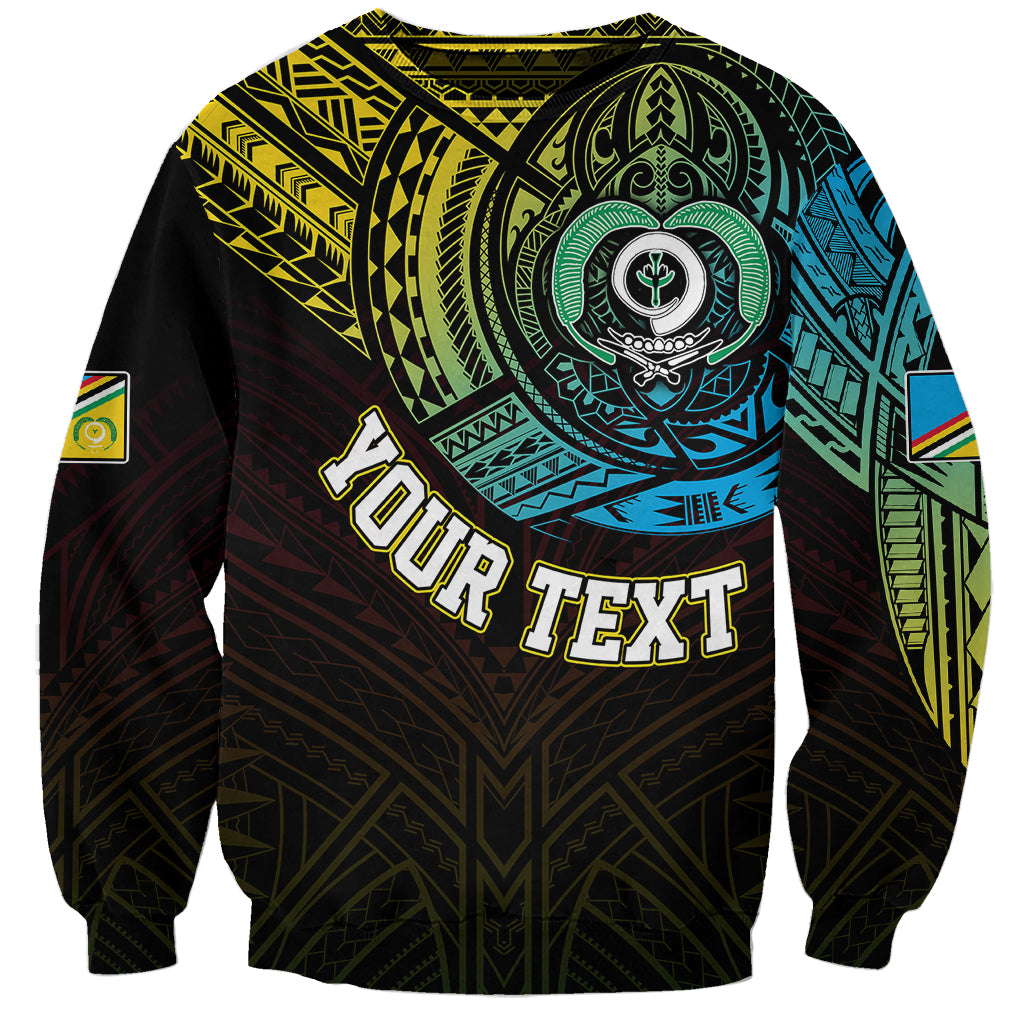 Personalised Vanuatu Sweatshirt Turtle Chest Tattoo Flag Color - Torba LT7 Unisex Black - Polynesian Pride