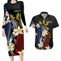 Personalized Philippines Tribal Couples Matching Long Sleeve Bodycon Dress and Hawaiian Shirt Tropical Waves - Plumeria LT7 Black - Polynesian Pride