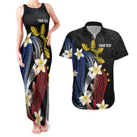 Personalized Philippines Tribal Couples Matching Tank Maxi Dress and Hawaiian Shirt Tropical Waves - Plumeria LT7 Black - Polynesian Pride