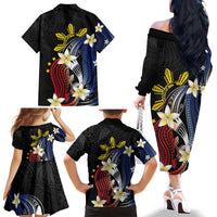 Personalized Philippines Tribal Family Matching Off The Shoulder Long Sleeve Dress and Hawaiian Shirt Tropical Waves - Plumeria LT7 - Polynesian Pride