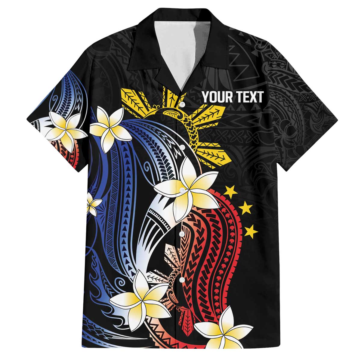 Personalized Philippines Tribal Family Matching Off The Shoulder Long Sleeve Dress and Hawaiian Shirt Tropical Waves - Plumeria LT7 Dad's Shirt - Short Sleeve Black - Polynesian Pride