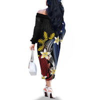 Personalized Philippines Tribal Family Matching Off The Shoulder Long Sleeve Dress and Hawaiian Shirt Tropical Waves - Plumeria LT7 - Polynesian Pride