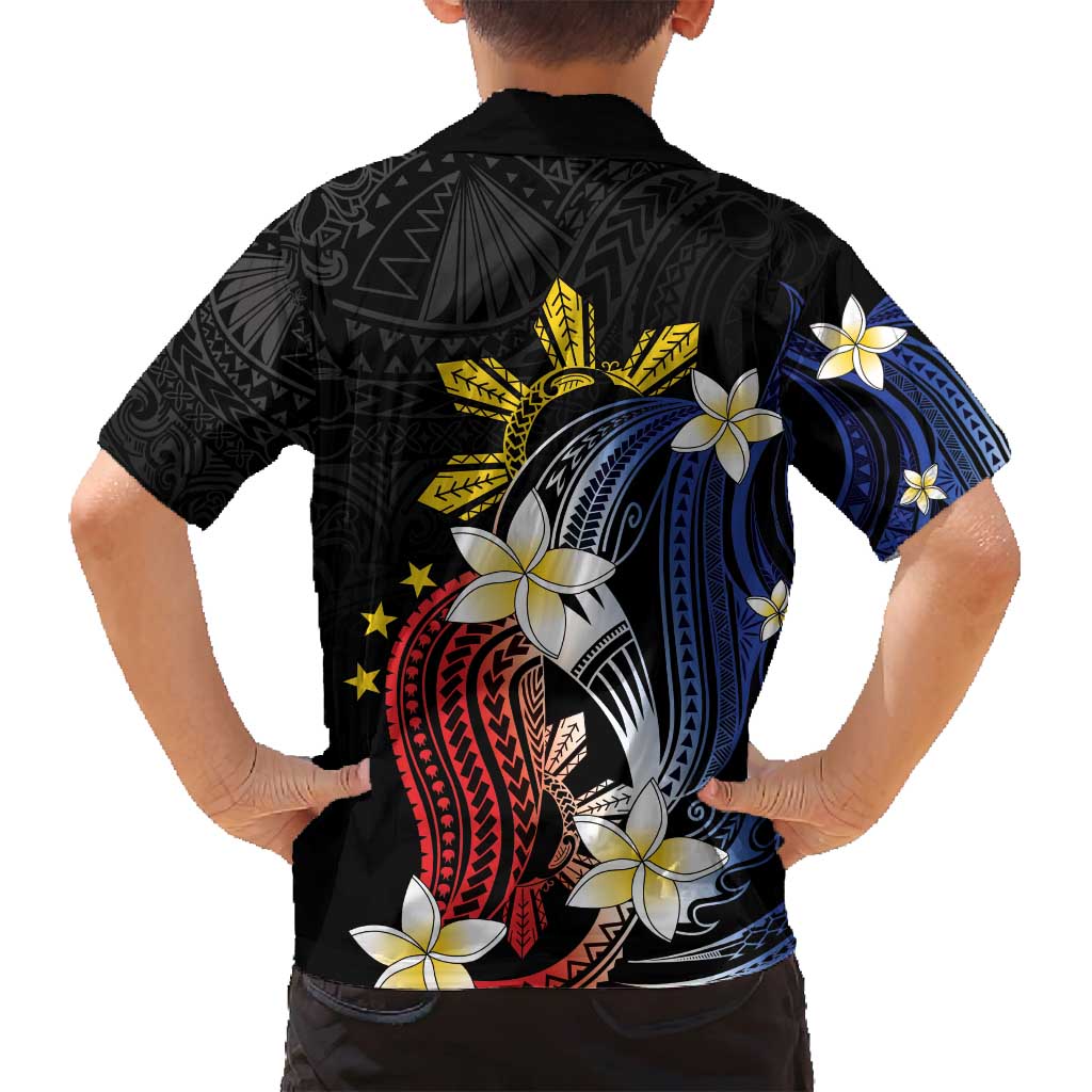 Personalized Philippines Tribal Family Matching Off Shoulder Maxi Dress and Hawaiian Shirt Tropical Waves - Plumeria LT7 - Polynesian Pride