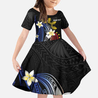 Personalized Philippines Tribal Family Matching Off Shoulder Maxi Dress and Hawaiian Shirt Tropical Waves - Plumeria LT7 Daughter's Dress Black - Polynesian Pride