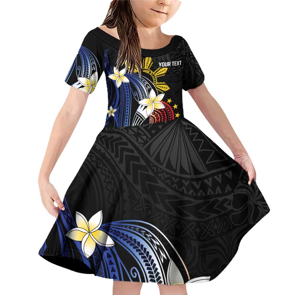 Personalized Philippines Tribal Family Matching Off Shoulder Short Dress and Hawaiian Shirt Tropical Waves - Plumeria LT7 Daughter's Dress Black - Polynesian Pride