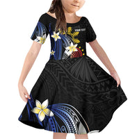 Personalized Philippines Tribal Family Matching Off Shoulder Short Dress and Hawaiian Shirt Tropical Waves - Plumeria LT7 Daughter's Dress Black - Polynesian Pride