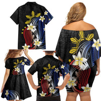 Personalized Philippines Tribal Family Matching Off Shoulder Short Dress and Hawaiian Shirt Tropical Waves - Plumeria LT7 - Polynesian Pride