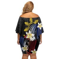 Personalized Philippines Tribal Family Matching Off Shoulder Short Dress and Hawaiian Shirt Tropical Waves - Plumeria LT7 - Polynesian Pride