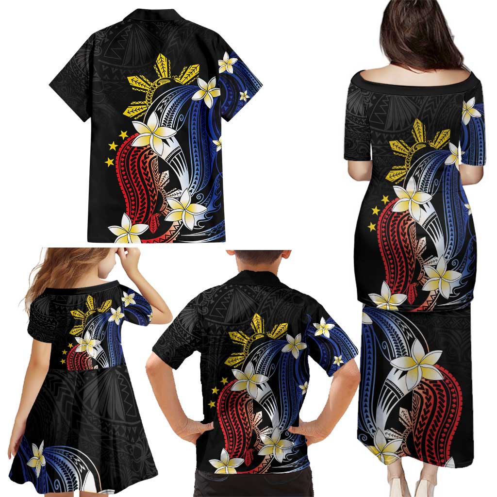 Personalized Philippines Tribal Family Matching Puletasi and Hawaiian Shirt Tropical Waves - Plumeria LT7 - Polynesian Pride