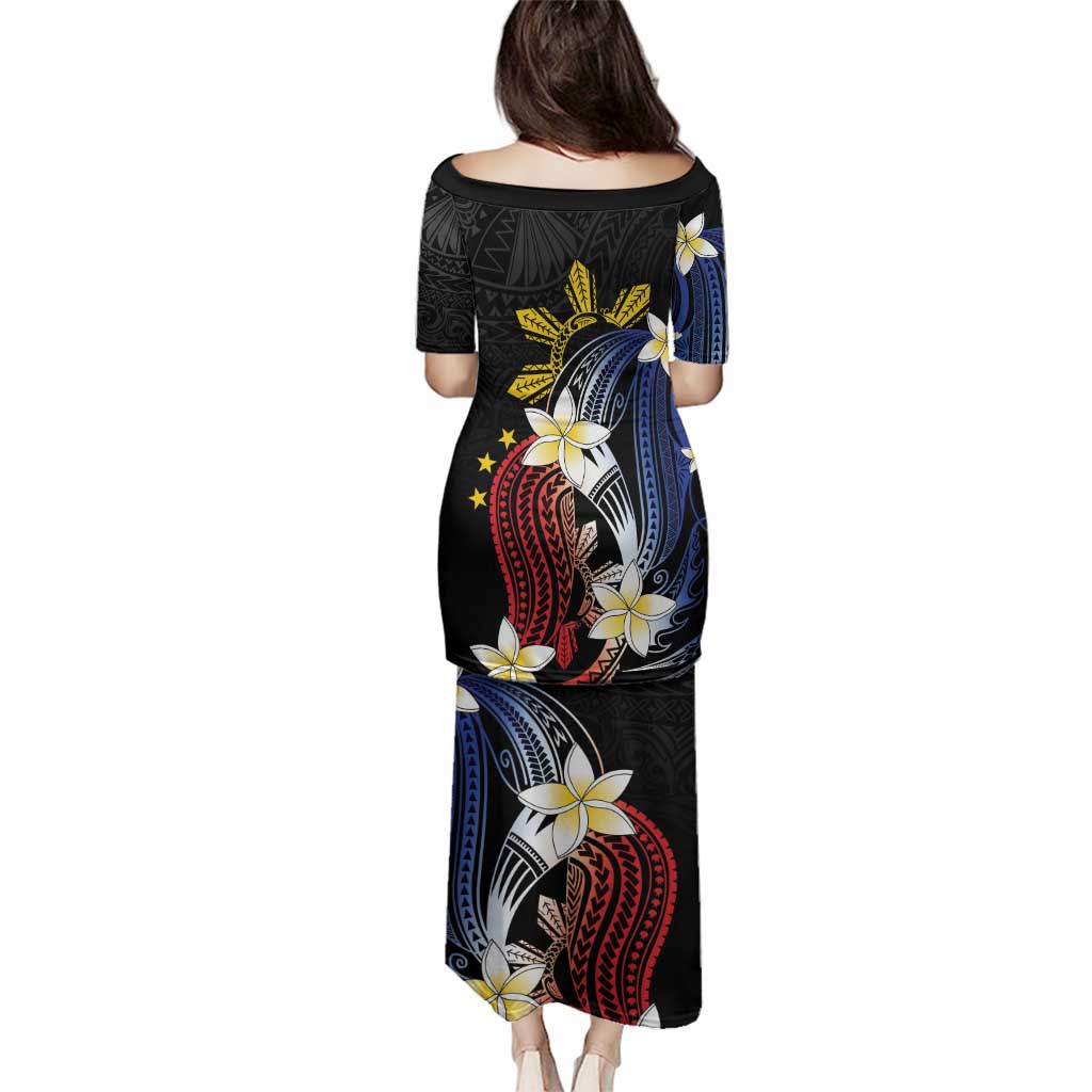 Personalized Philippines Tribal Family Matching Puletasi and Hawaiian Shirt Tropical Waves - Plumeria LT7 - Polynesian Pride