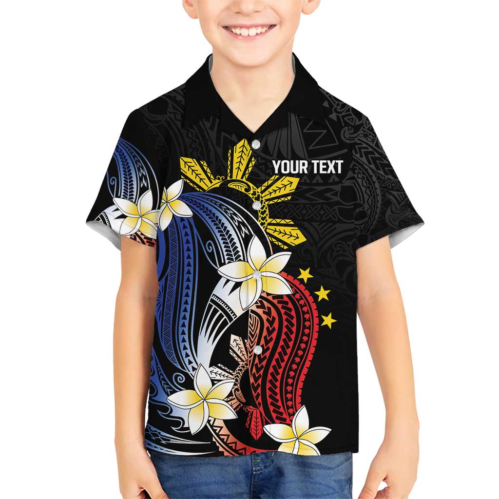 Personalized Philippines Tribal Family Matching Puletasi and Hawaiian Shirt Tropical Waves - Plumeria LT7 Son's Shirt Black - Polynesian Pride