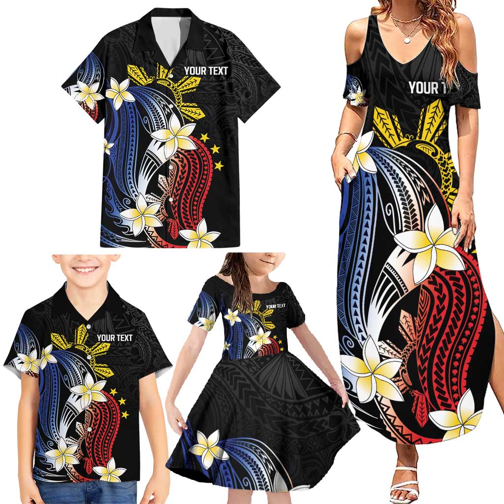 Personalized Philippines Tribal Family Matching Summer Maxi Dress and Hawaiian Shirt Tropical Waves - Plumeria LT7 - Polynesian Pride