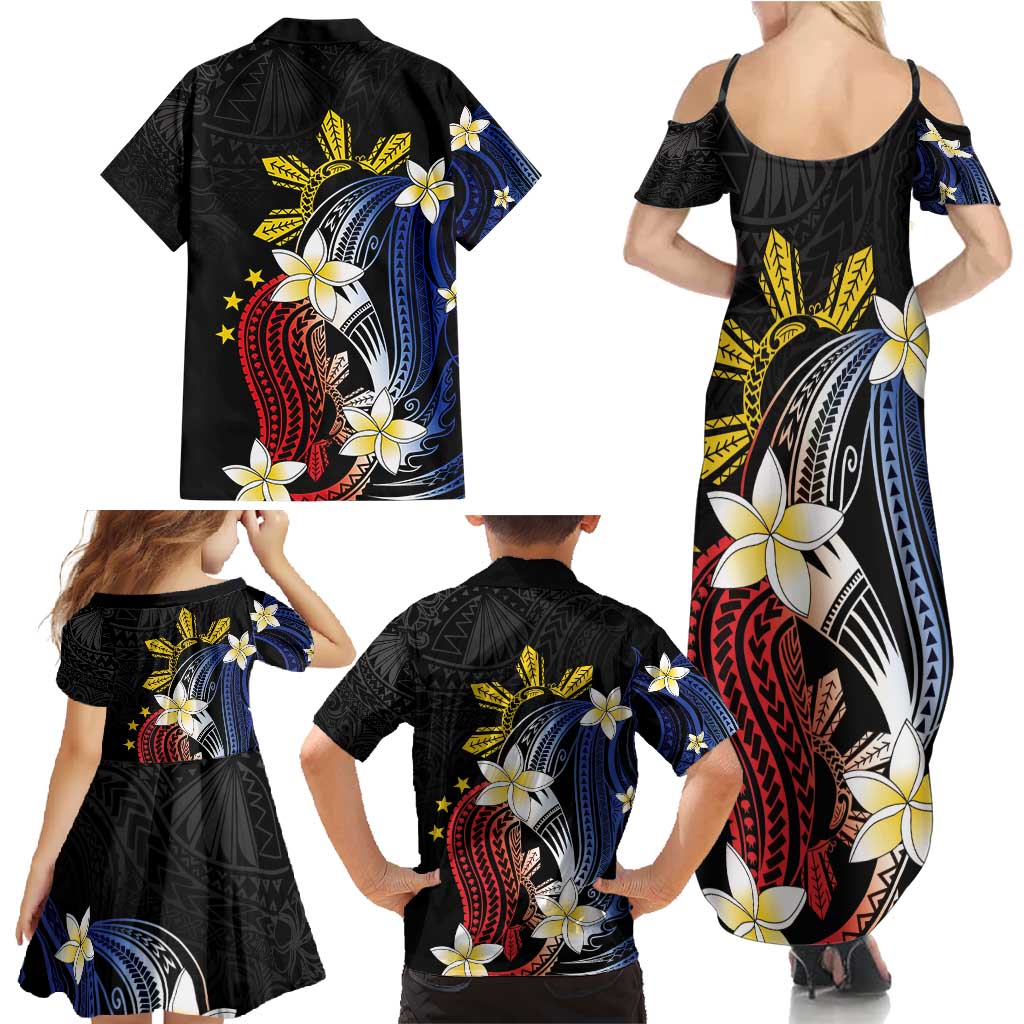 Personalized Philippines Tribal Family Matching Summer Maxi Dress and Hawaiian Shirt Tropical Waves - Plumeria LT7 - Polynesian Pride