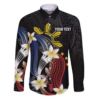 Personalized Philippines Tribal Family Matching Summer Maxi Dress and Hawaiian Shirt Tropical Waves - Plumeria LT7 Dad's Shirt - Long Sleeve Black - Polynesian Pride