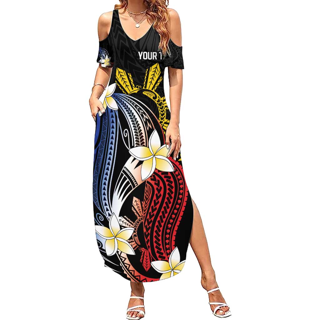 Personalized Philippines Tribal Family Matching Summer Maxi Dress and Hawaiian Shirt Tropical Waves - Plumeria LT7 Mom's Dress Black - Polynesian Pride