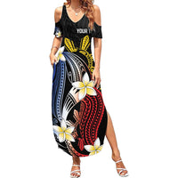 Personalized Philippines Tribal Family Matching Summer Maxi Dress and Hawaiian Shirt Tropical Waves - Plumeria LT7 Mom's Dress Black - Polynesian Pride