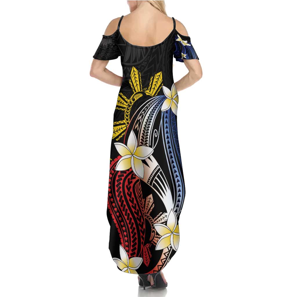 Personalized Philippines Tribal Family Matching Summer Maxi Dress and Hawaiian Shirt Tropical Waves - Plumeria LT7 - Polynesian Pride