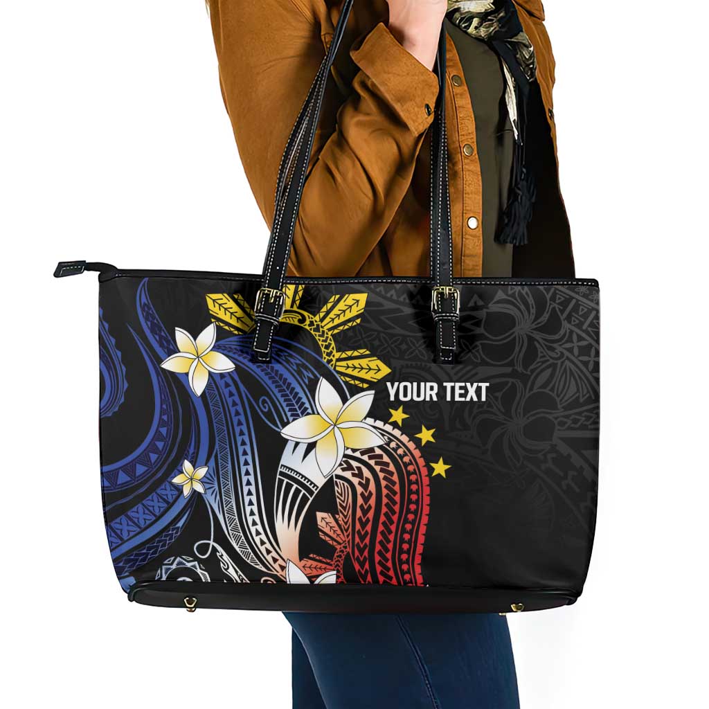 Personalized Philippines Tribal Leather Tote Bag Tropical Waves - Plumeria LT7 - Polynesian Pride