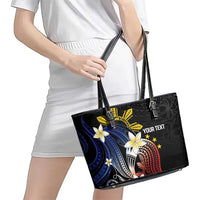 Personalized Philippines Tribal Leather Tote Bag Tropical Waves - Plumeria LT7 - Polynesian Pride
