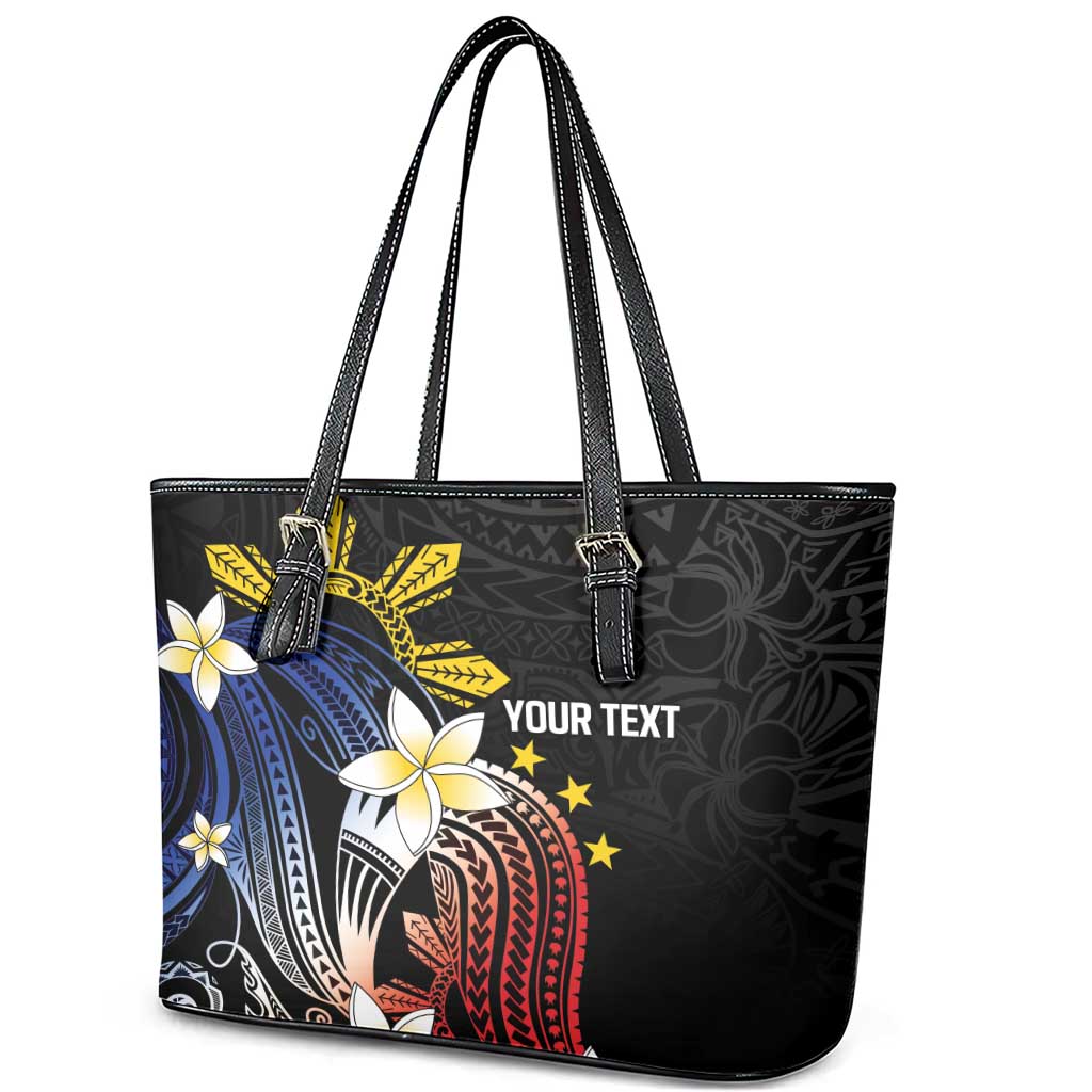 Personalized Philippines Tribal Leather Tote Bag Tropical Waves - Plumeria LT7 - Polynesian Pride