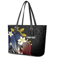Personalized Philippines Tribal Leather Tote Bag Tropical Waves - Plumeria LT7 - Polynesian Pride