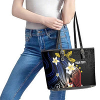 Personalized Philippines Tribal Leather Tote Bag Tropical Waves - Plumeria LT7 - Polynesian Pride